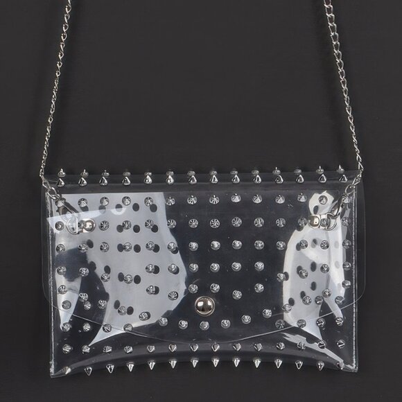Multi Stoned Cross Body Chain Strap Visible Clutch - Picture 1 of 4